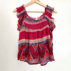 4/$20 JAPNA L Boho Flowy Rayon Floral Multicolored Print Top